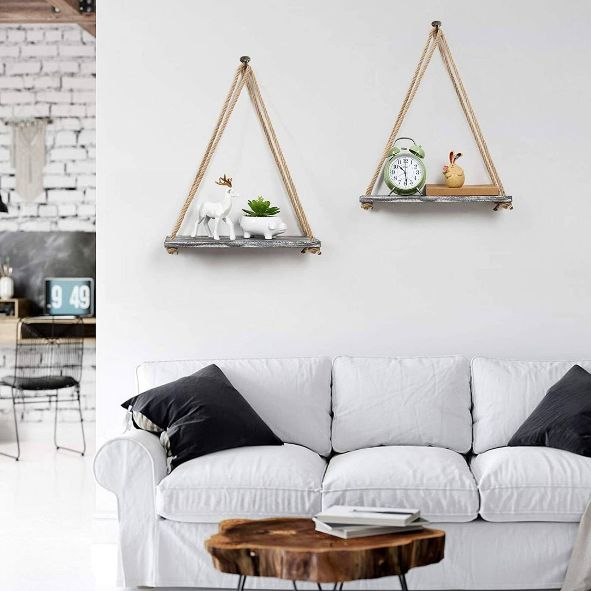 NEX™ 16" Gray Whitewash Hanging Rope Wood Wall Shelves, 4ct.